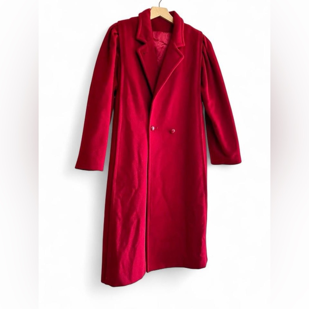 Vintage Worumbo wool trench in cherry red